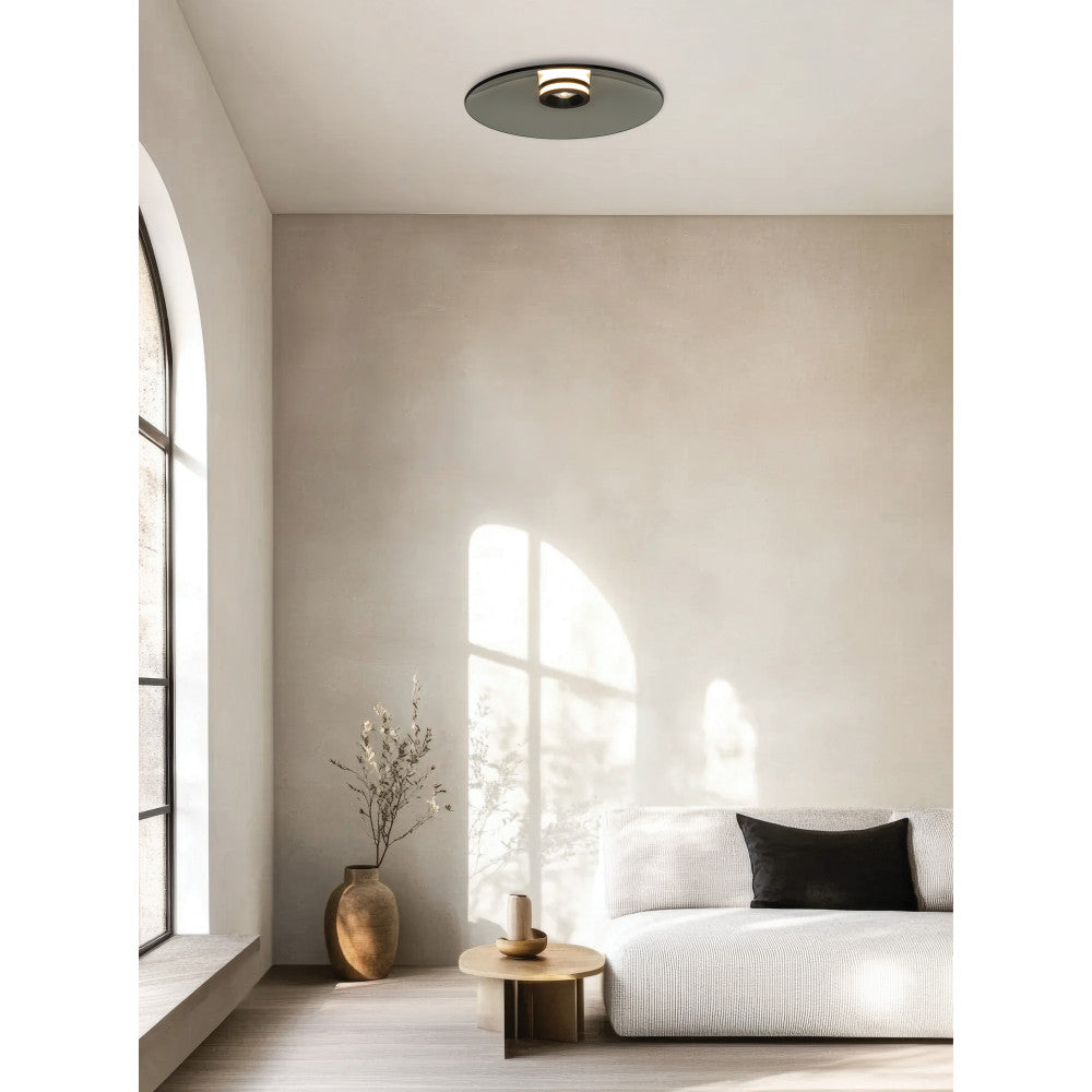 Plafonnier ZAMBELIS D500 30W CCT Dimmable DESIGN Verre Fume et Noir Mat 25269