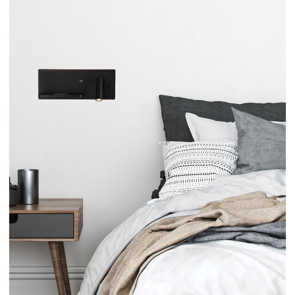 Applique Murale ZAMBELIS Droite 3W+6W Direct/Indirect 3-en-1 DESIGN Noir Mat 25184