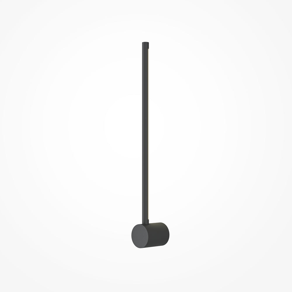 Modèle noir mat présenté verticalement, socle cylindrique en bas et tige fine