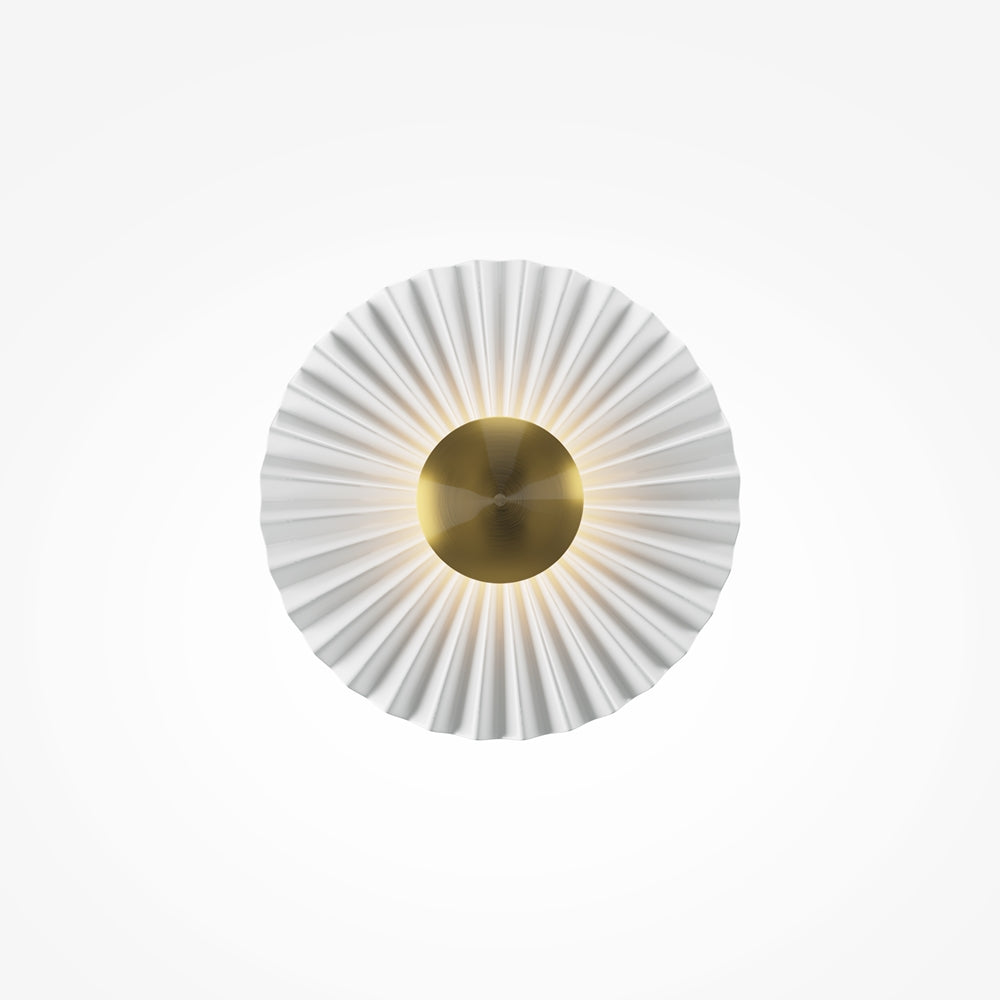 Vue de face de l'applique ronde blanche plissée à centre doré