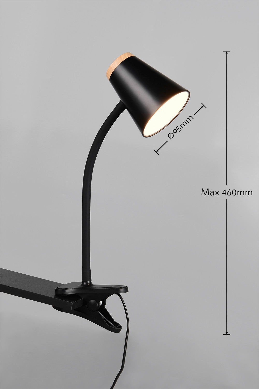 Schéma coté indiquant un diamètre de 95 mm et une hauteur maximale de 460 mm.