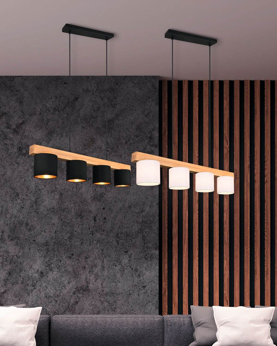Suspension Cameron 4 lumières bois et noire
