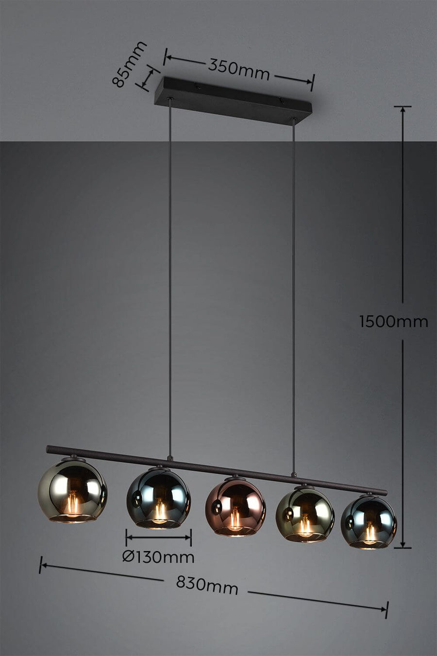 Suspension Sheldon 5 lumières multicolore