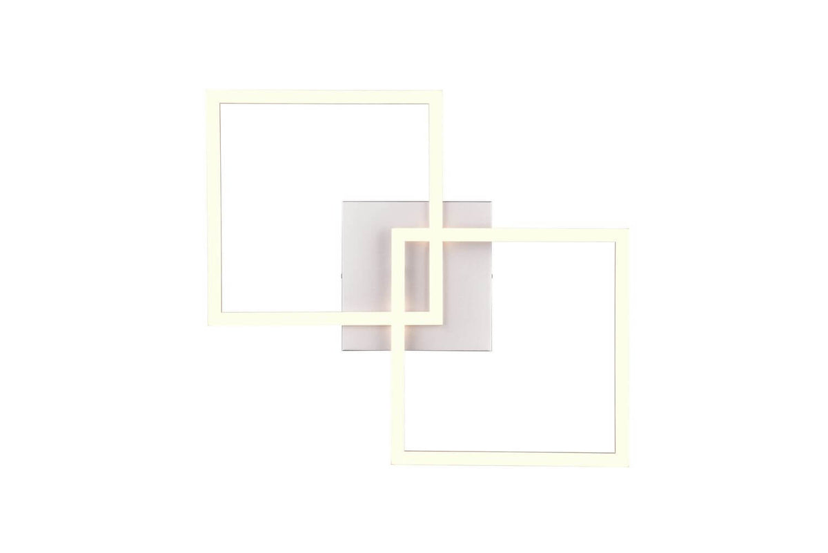 Vue de dessous du plafonnier, deux rectangles imbriqués et boîtier central carré