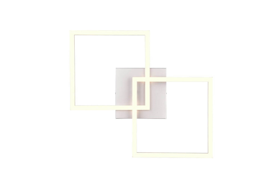 Vue de dessous du plafonnier, deux rectangles imbriqués et boîtier central carré