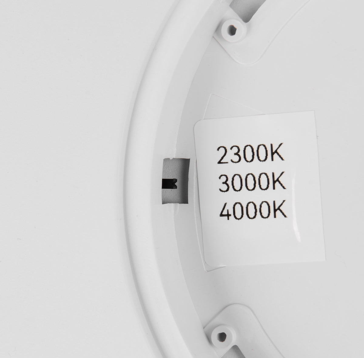 Détail intérieur montrant le sélecteur de température de couleur 2300K, 3000K et 4000K