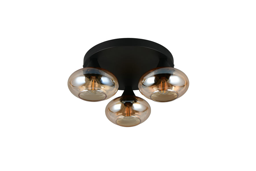 Plafonnier Divina 3 lumières ambré, verre