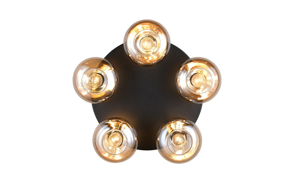 Plafonnier Divina 5 lumières ambré, verre