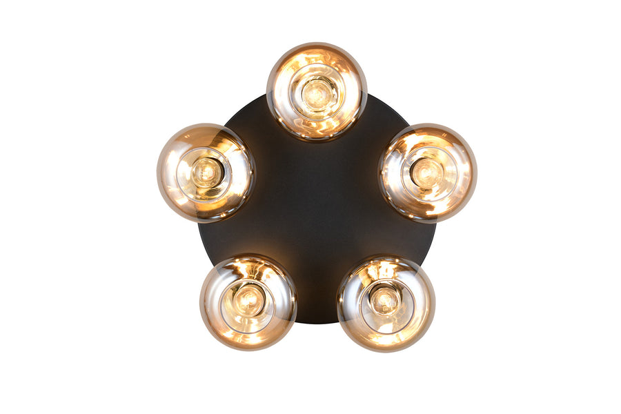 Plafonnier Divina 5 lumières ambré, verre