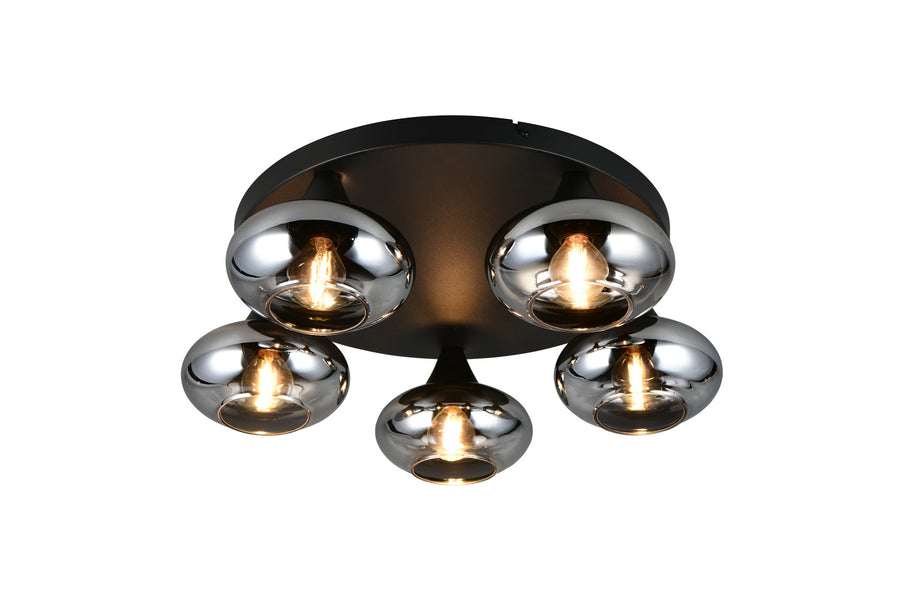 Plafonnier Divina 5 lumières fumé, verre