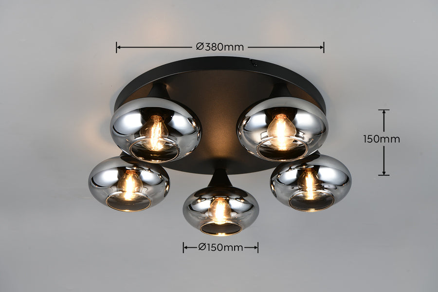 Plafonnier Divina 5 lumières fumé, verre