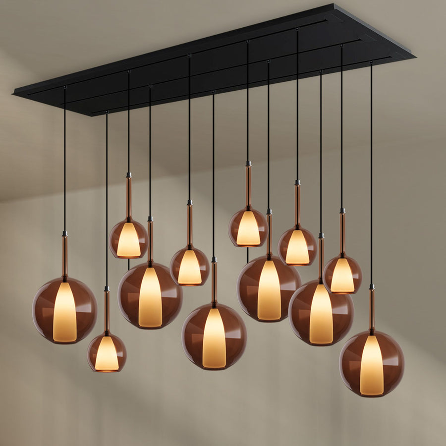 Suspension de table Belluna 12 lumières sur 3 rangées, longueur 200 cm