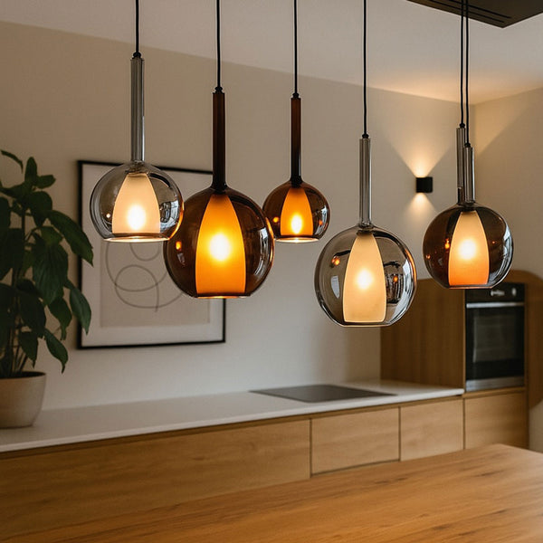 Suspension de table Belluna 5 lumières sur 2 rangées, longueur 160 cm