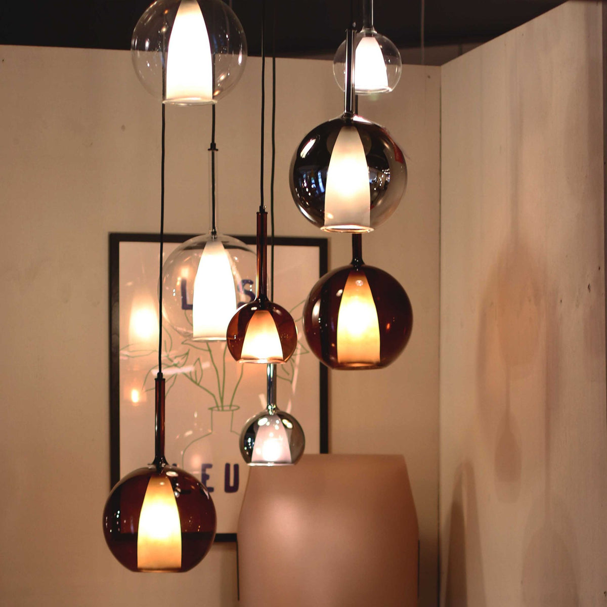 Suspension grande hauteur Belluna 3 lumières, rosace Ø 40 cm