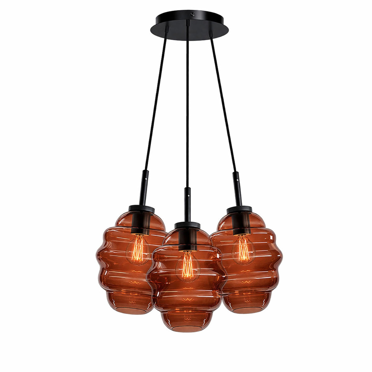 Suspension grappe Echos 3 lumières, verres Ø 25 cm