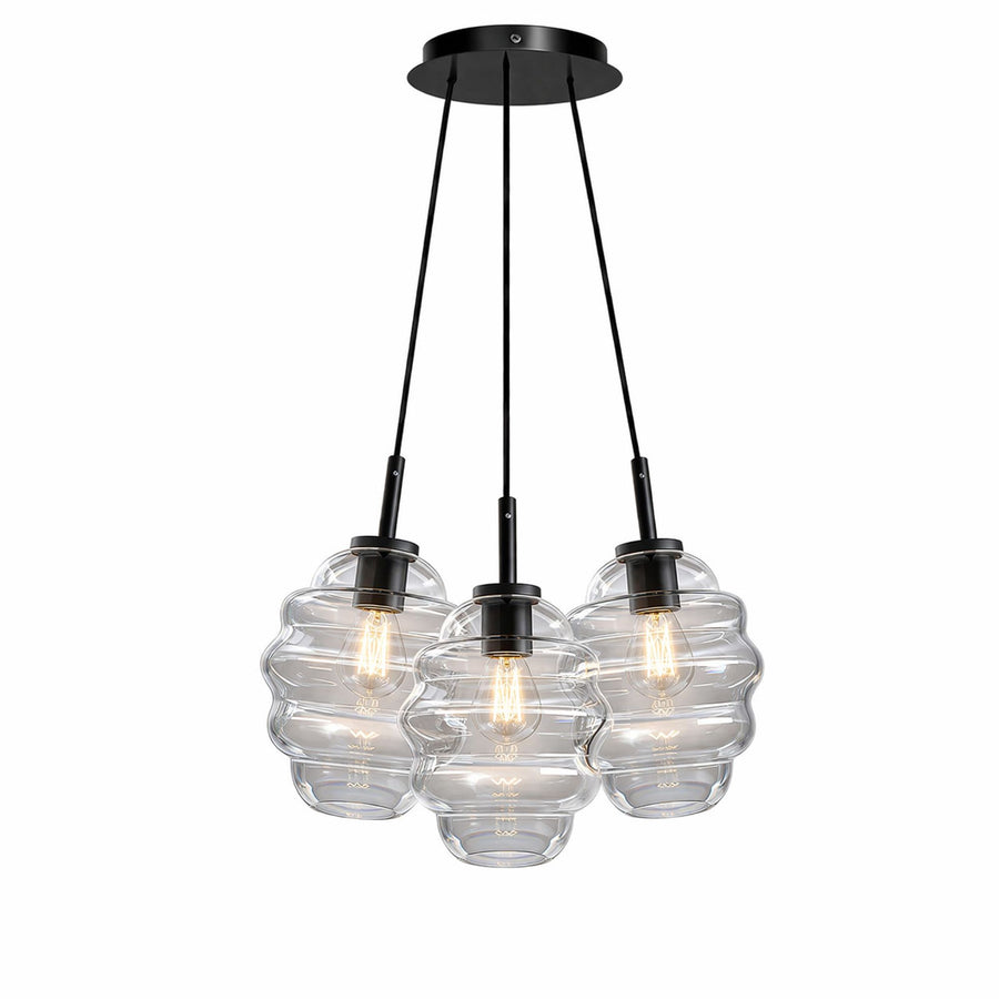 Suspension grappe Echos 3 lumières, verres Ø 25 cm