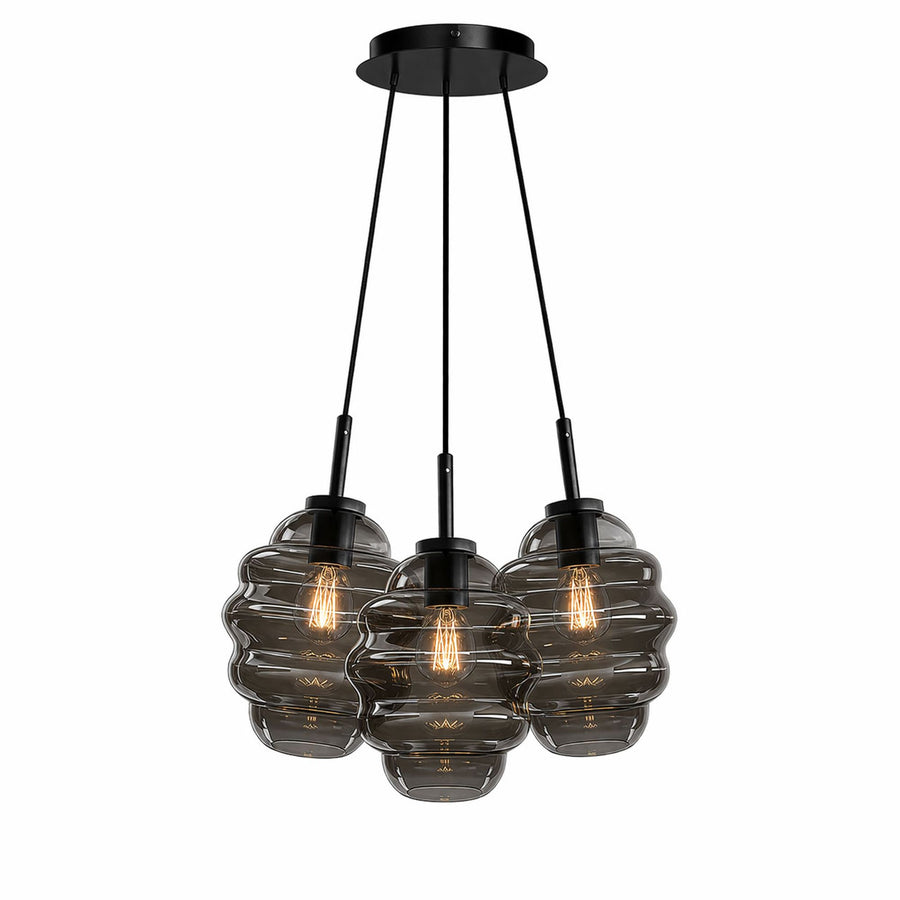 Suspension grappe Echos 3 lumières, verres Ø 25 cm