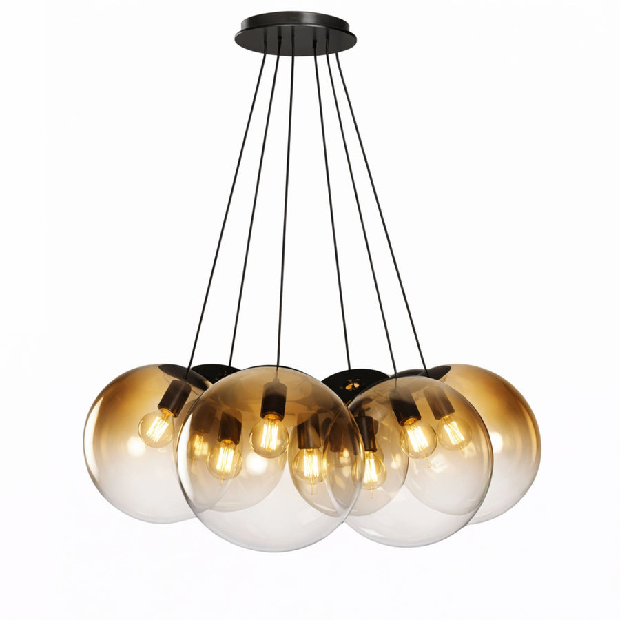 Suspension grappe Orb 7 lumières, verres Ø 30 cm