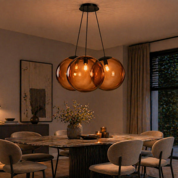 Suspension grappe Orb 3 lumières, verres Ø 50 cm