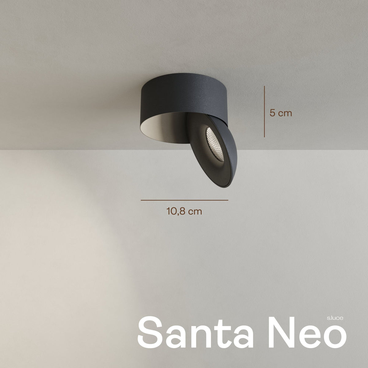 Schéma coté du spot noir : hauteur 5 cm et largeur 10,8 cm
