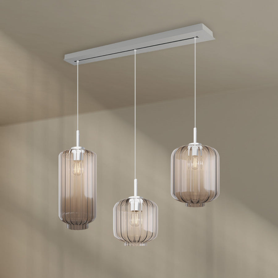 Suspension de table Velo 3 lumières, longueur 120 cm, verres Ø 18, 20 et 25 cm
