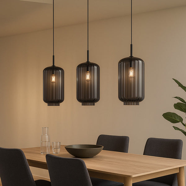 Suspension de table Velo 3 lumières, longueur 120 cm, verres Ø 18 cm