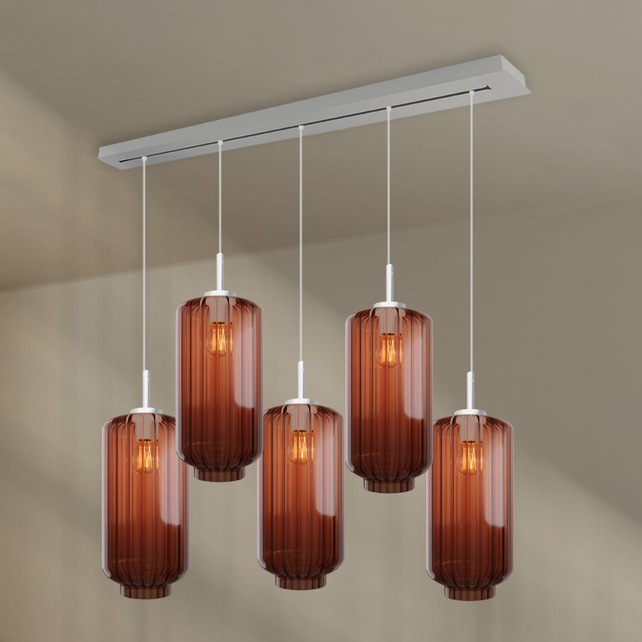 Suspension de table Velo 5 lumières, longueur 160 cm, verres Ø 18 cm