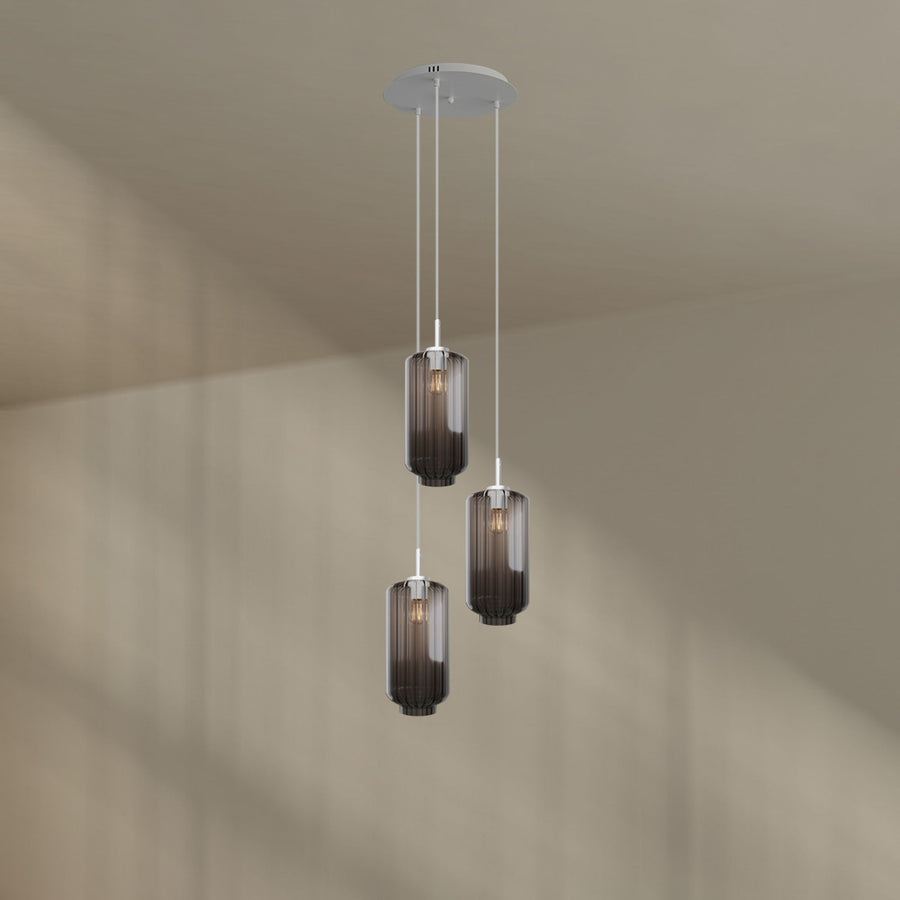 Suspension grande hauteur Velo 3 lumières, rosace Ø 40 cm, verres Ø 18 cm