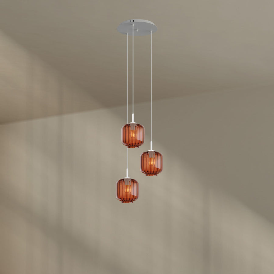 Suspension grande hauteur Velo 3 lumières, rosace Ø 40 cm, verres Ø 20 cm