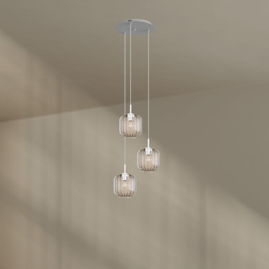 Suspension grande hauteur Velo 3 lumières, rosace Ø 40 cm, verres Ø 20 cm