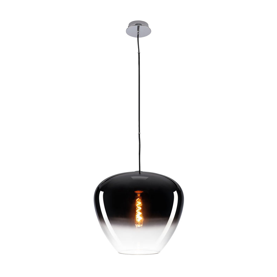 Suspension avec ampoule spirale lumineuse, dégradé du noir vers le transparent
