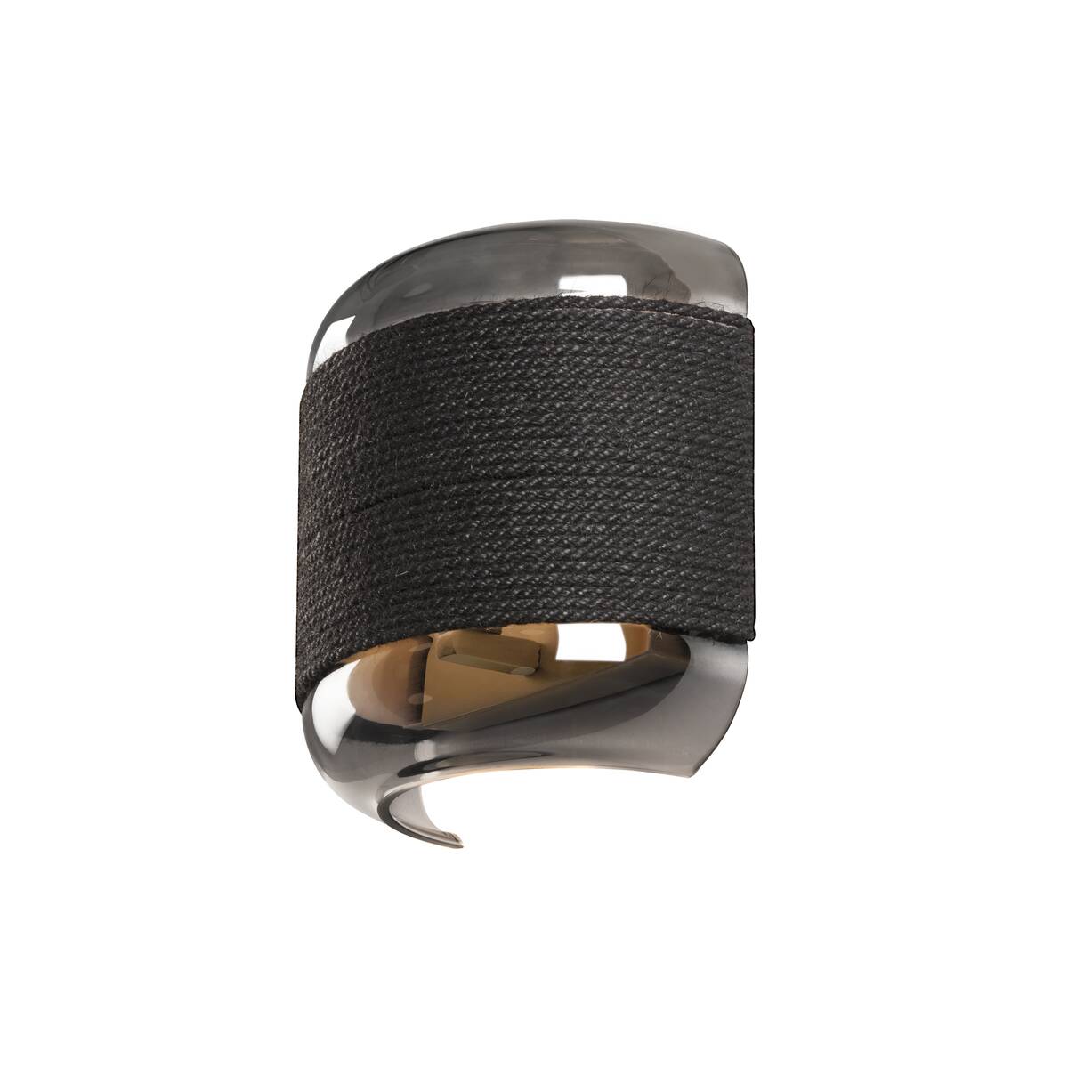 Applique murale cylindrique en verre fumé avec bandeau de corde noire