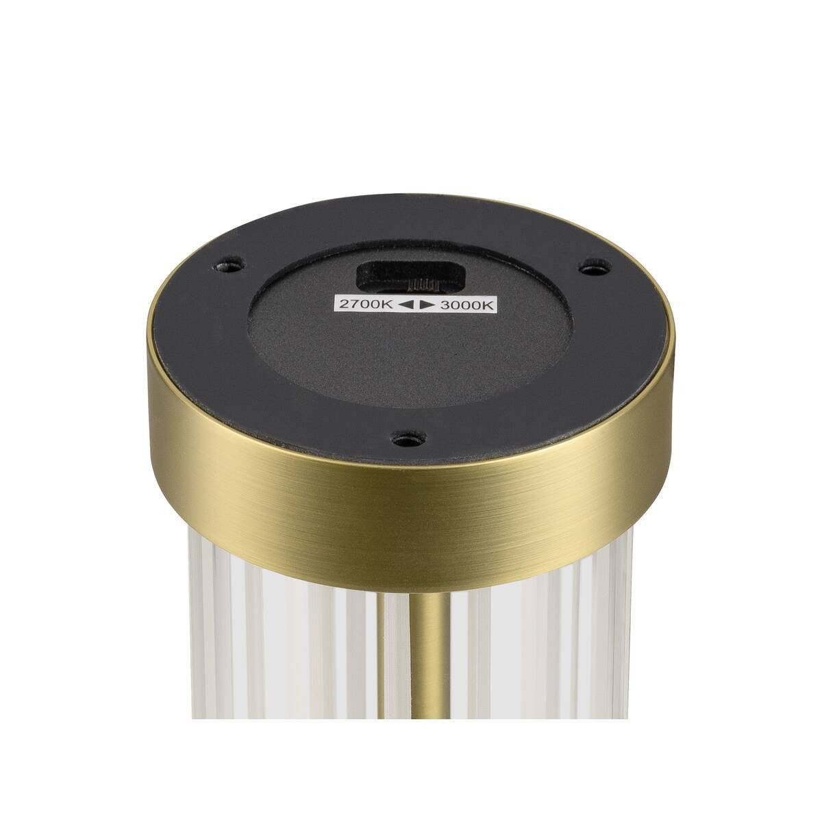 Dessous du socle noir avec port USB et sérigraphie 2700K-3000K.