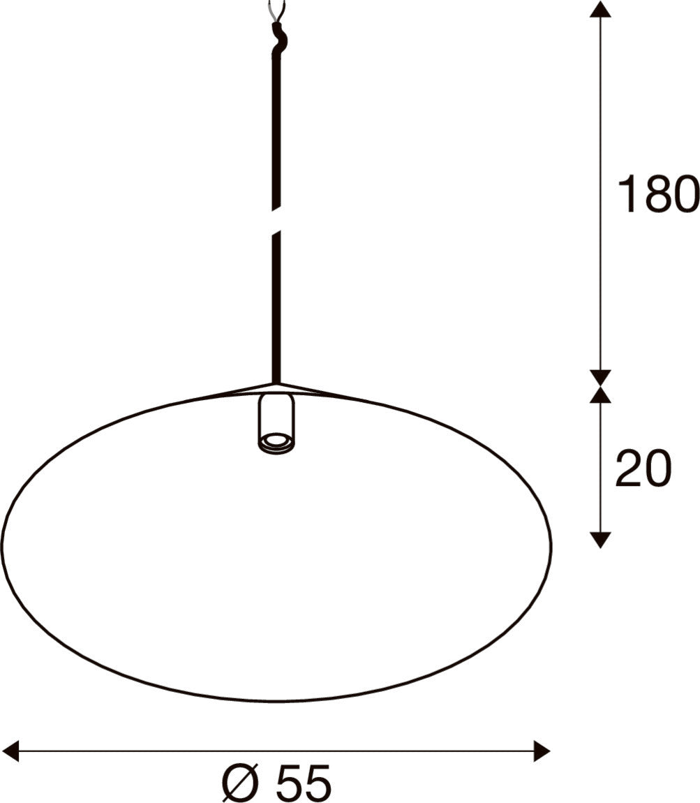 Schéma de dimensions indiquant le diamètre 55 cm et les hauteurs