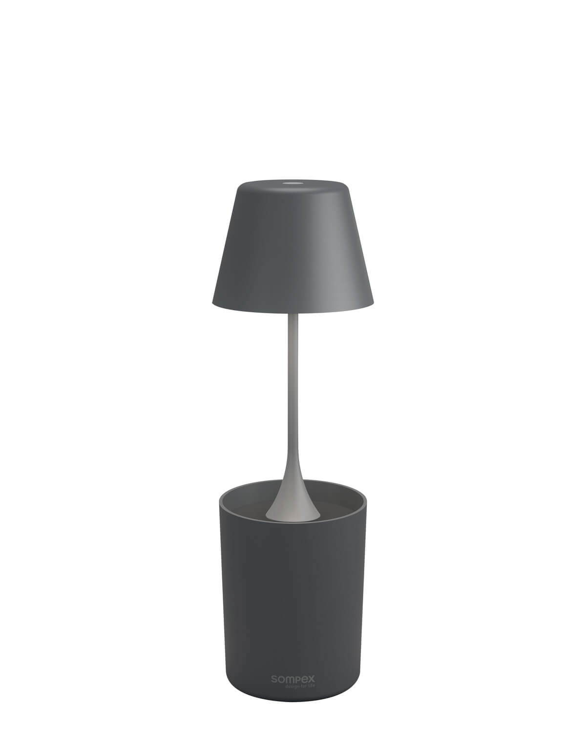 Lampe extérieure anthracite de face, abat-jour conique et socle cylindrique