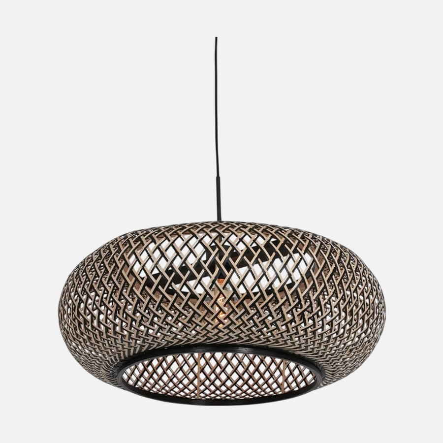 Suspension bambou et bois noir Maze, abat-jour ovale Ø 60 cm