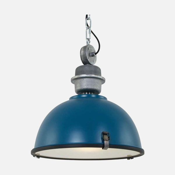 Duck egg blue pendant light, industrial metal dome Ø 42 cm with glass | Bikkel