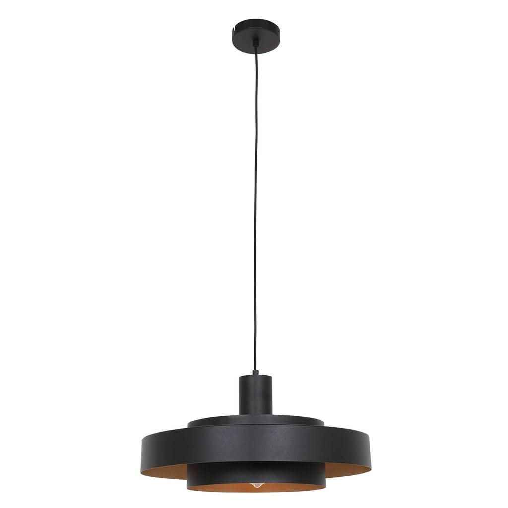 Suspension complète avec câble et rosace noire, vue en pied sur fond neutre