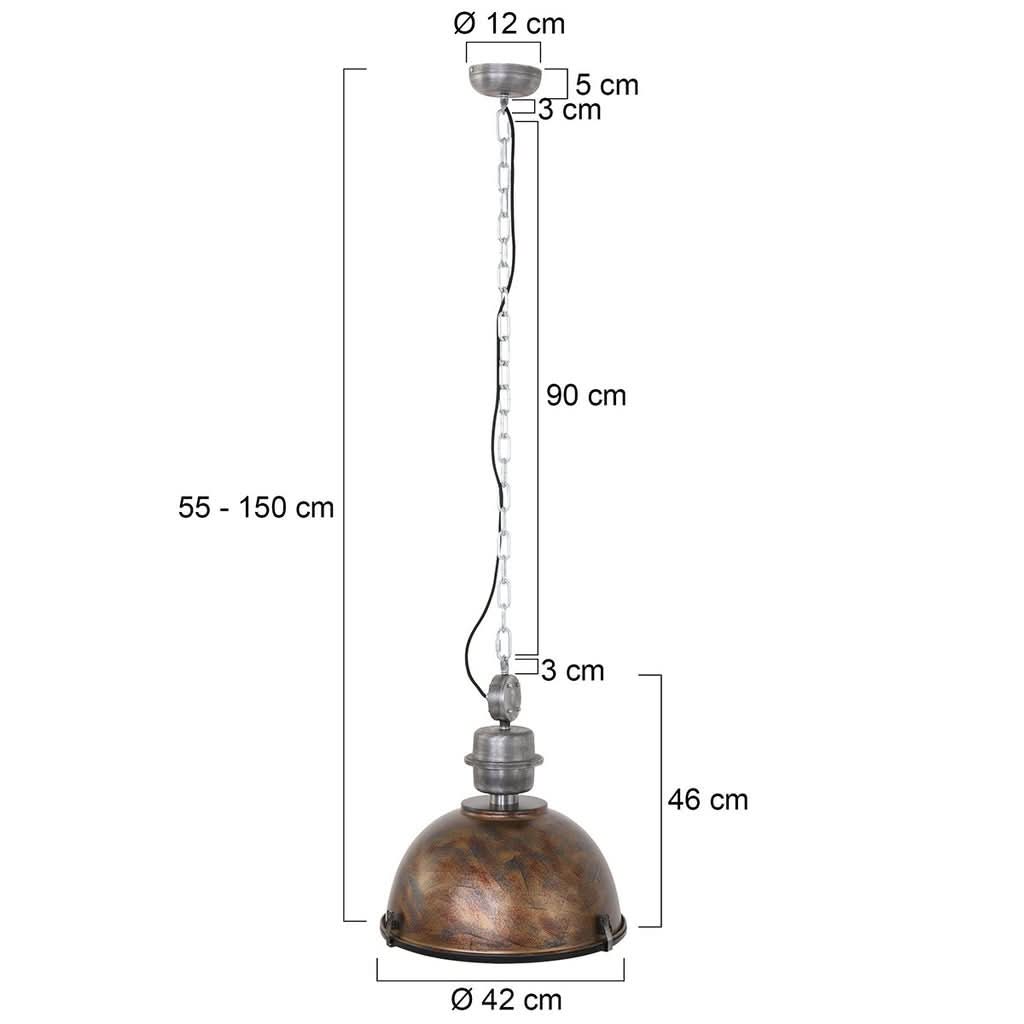 Schéma coté de la suspension avec hauteur réglable et diamètre de l'abat-jour.