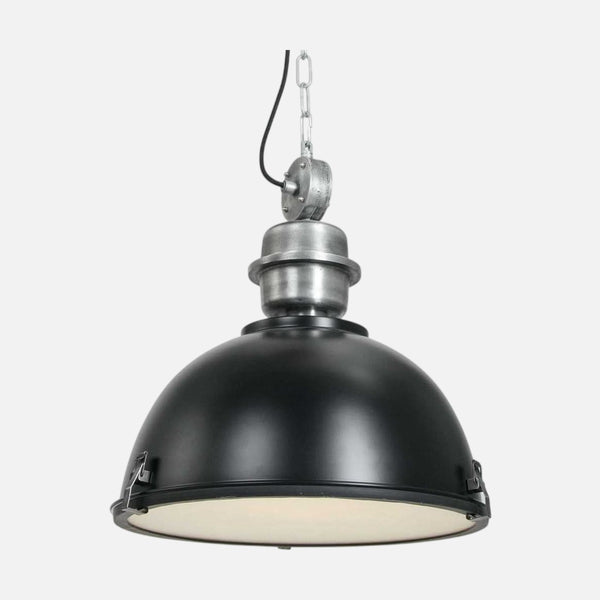 Industrial black metal pendant light, Ø 42 cm glass dome, kitchen | Bikkel