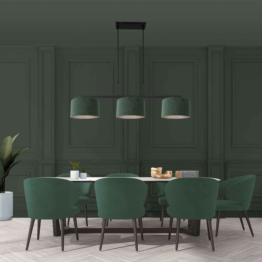 Suspension Noir Abat - jour Velours Vert | Lira - Designix Suspension Luminaire