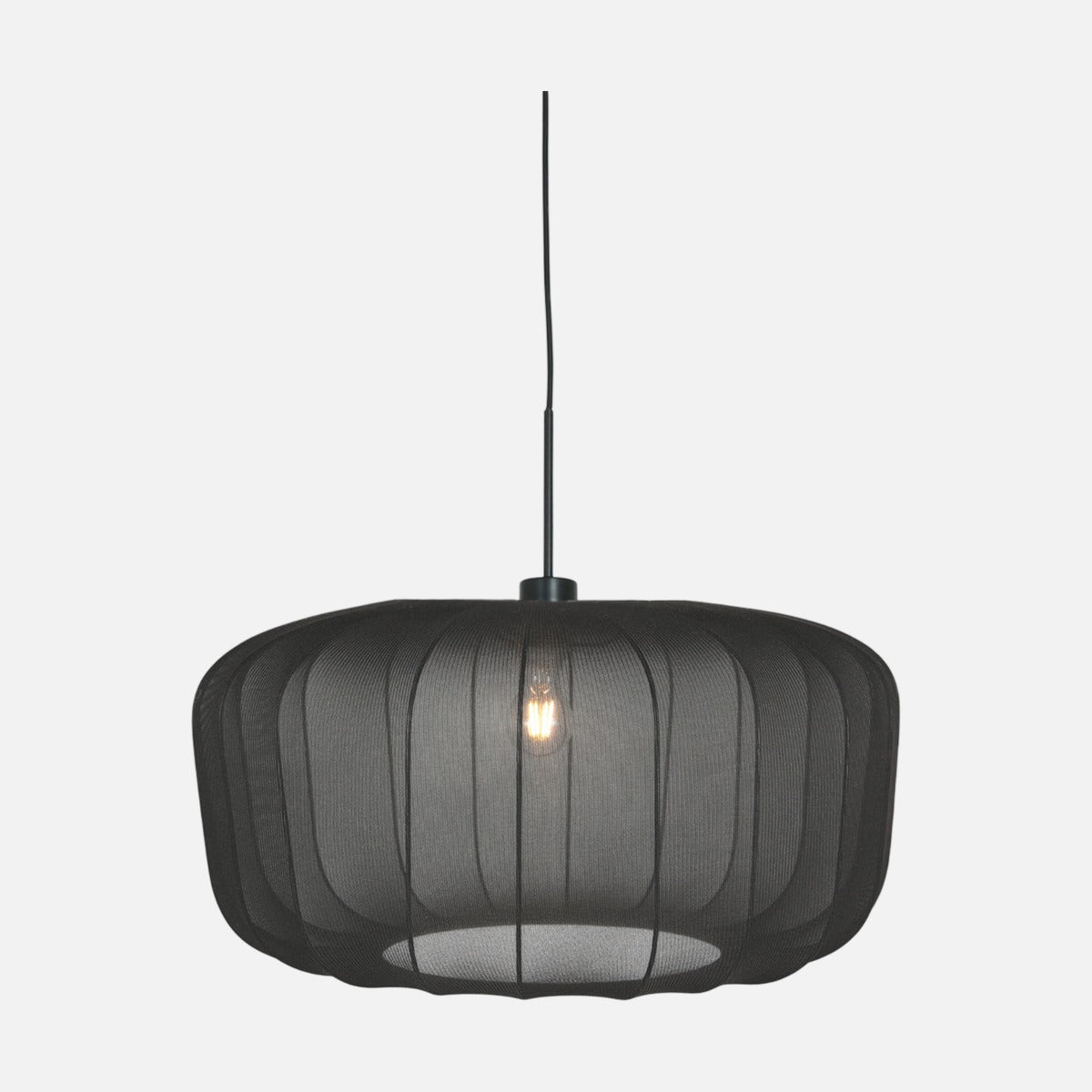 Suspension tambour noir Vellum, abat-jour voile bombé Ø 60 cm, monture métal noir – Designix.fr