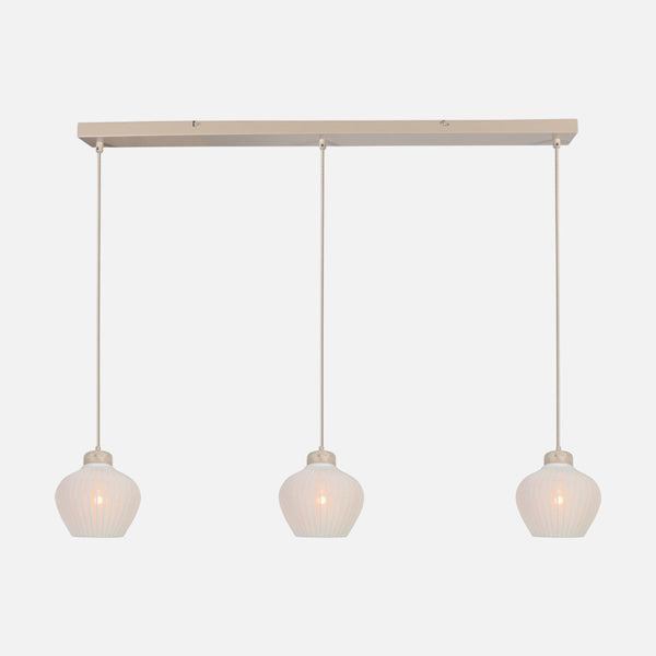Travertine and linen pendant light, 3 cream lampshades Ø 21 cm | Travino