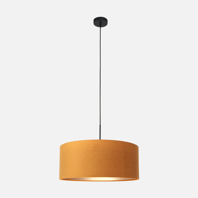 gold velvet pendant light, drum lampshade Ø 50 cm dining room | Ambeo