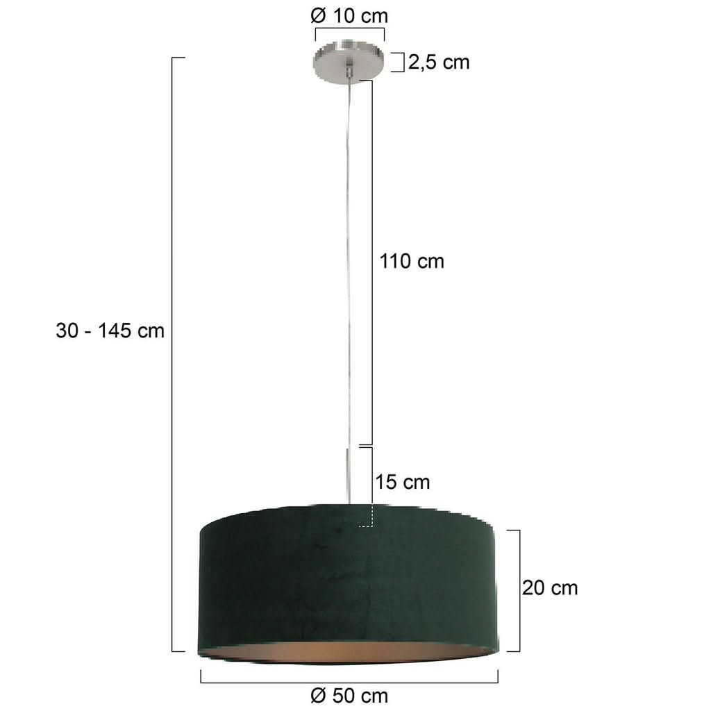 Schéma technique coté de la suspension avec dimensions et hauteur réglable