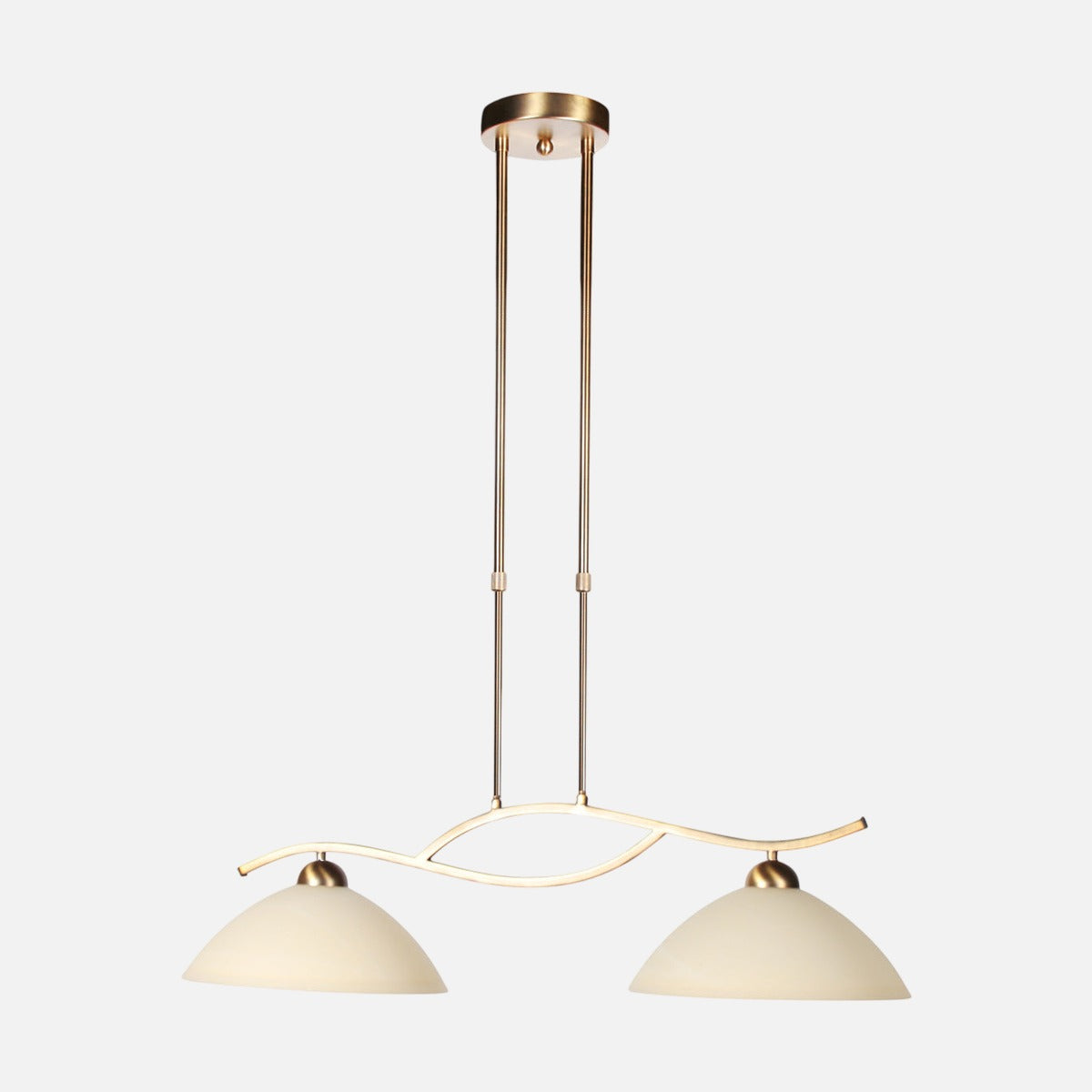 Suspension verre ambré classique Anthea, 2 abat-jours crème sur barre bronze pour salle à manger – Designix.fr