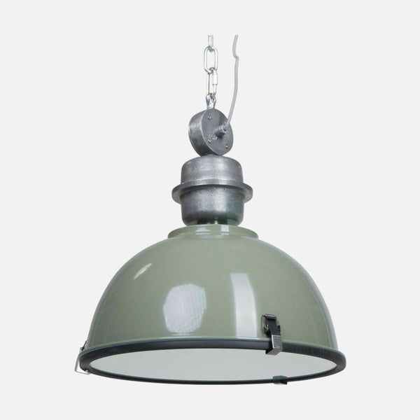 Green pendant light, industrial lampshade Ø 42 cm with adjustable height, living room | Bikkel