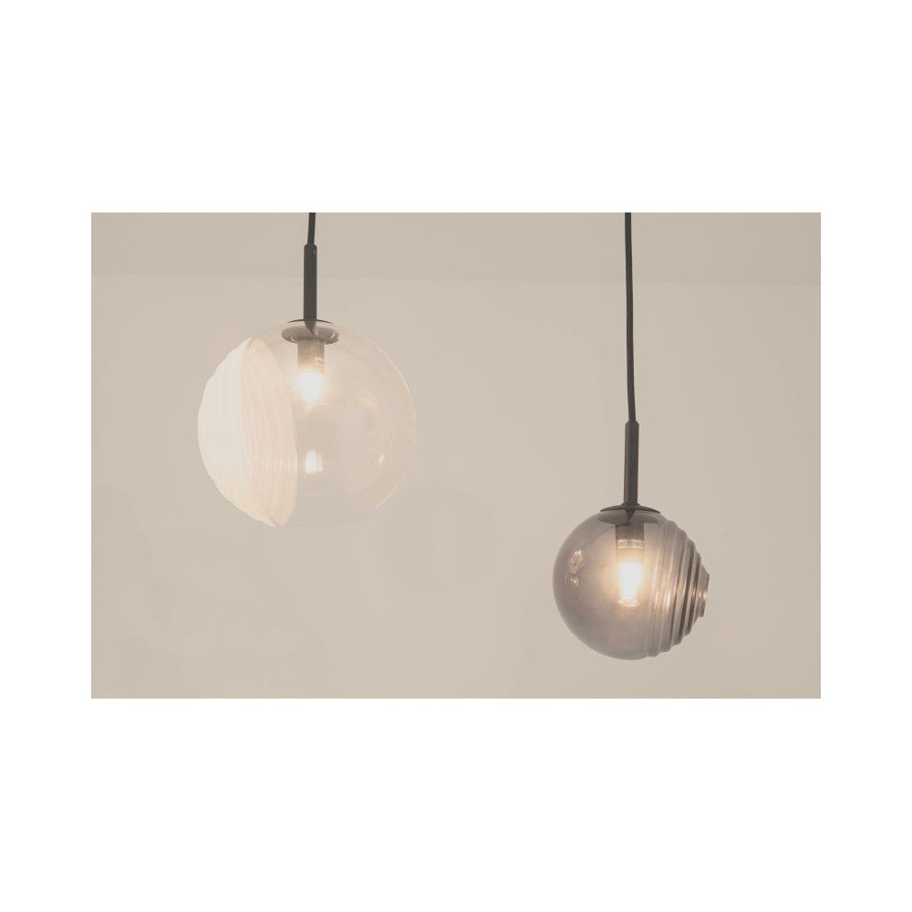 Suspension ZAMBELIS 5xG9 DESIGN Noir Mat Verre Fume et Verre Glace Sans source 23056