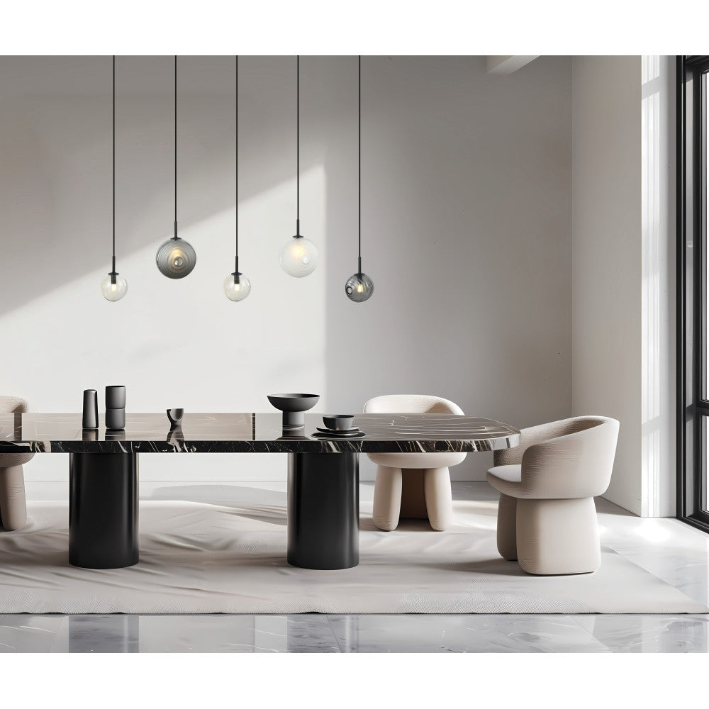 Suspension ZAMBELIS 5xG9 DESIGN Noir Mat Verre Fume et Verre Glace Sans source 23056