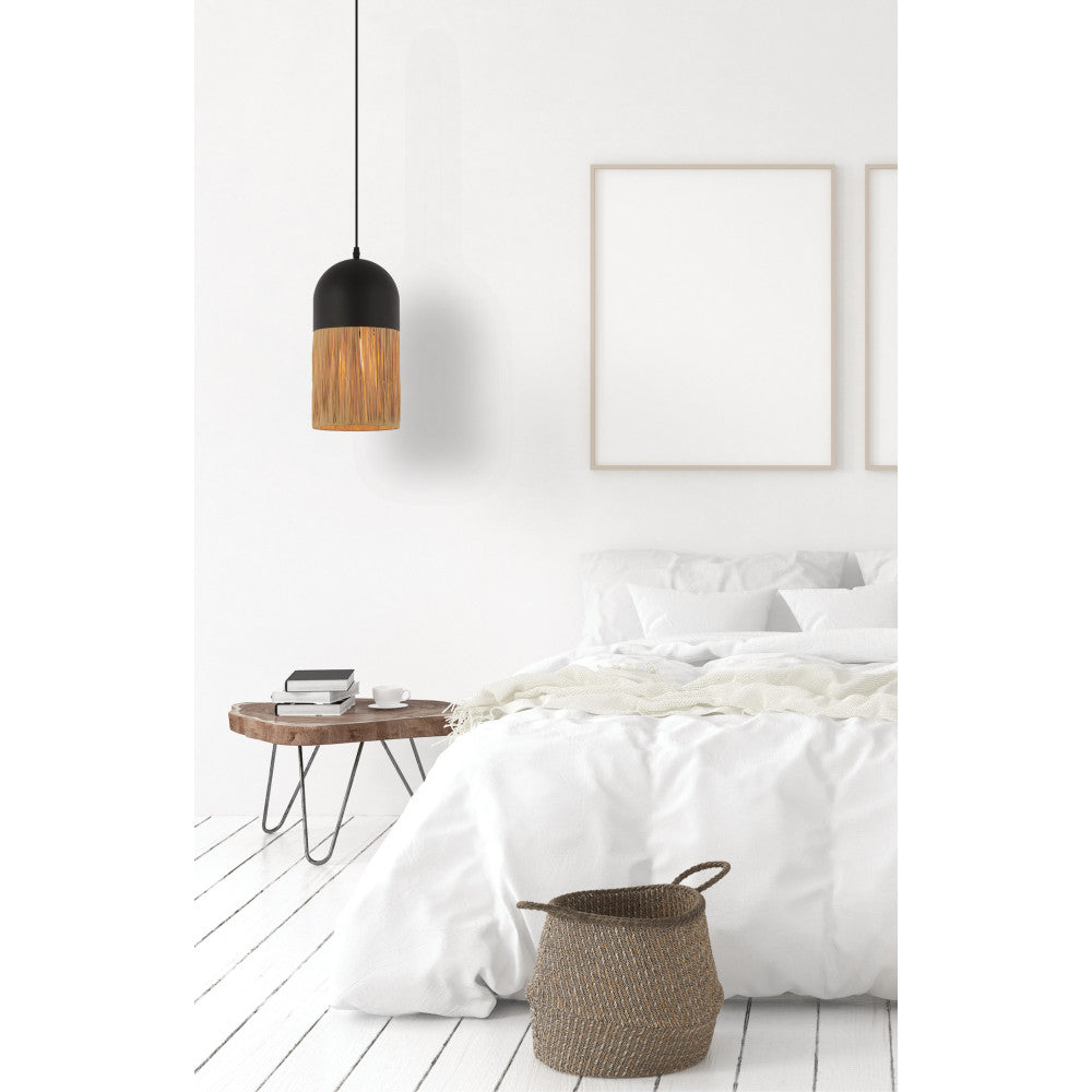 Suspension ZAMBELIS D180 E27 DESIGN Noir Mat et Papier Sans Source 23071
